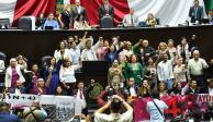 Diputados de la 4T durante la intervención del legislador Manuel Vázquez en San Lázaro, ayer.