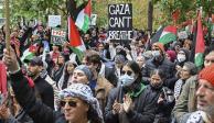 Canadienses protestan en favor de Palestina, tras contraofensiva israelí.