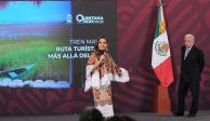 Mara Lezama, gobernadora de Quintana Roo este lunes en Palacio Nacional.