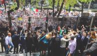 Protesta de trabajadores del Poder Judicial afuera del Senado, ayer.