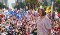 La senadora, durante su discurso en el Monumento a la Revolución, ayer