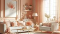 Sala de la casa decorada con color Peach Fuzz