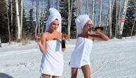 Anitta y Lele Pons ignoran el frío de la nieve y esquían sólo con toallas (VIDEO)