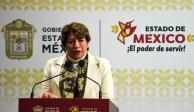 La gobernadora del Edomex, Delfina Gómez, ayer en el informe.