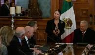 El Presidente, ayer en Palacio con Elizabeth Sherwood-Randall, Ken Salazar, Alejandro Mayorkas y Antony  Blinken.