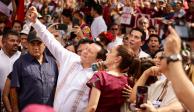 Los precandidatos a la Presidencia de la República, Claudia Sheinbaum, y al gobierno de Yucatán, Joaquín Díaz Mena, ayer.