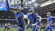 Jugadores de Lions festejan un touchdown en los playoffs.