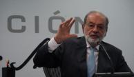 El empresario Carlos Slim, presidente de la Fundación Telmex, en conferencia de prensa.
