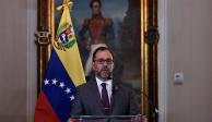 El canciller Yván Gil en conferencia en la que anunció la salida de la ONU del país, ayer.