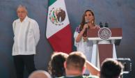 Mara Lezama y AMLO en conferencia de prensa desde Cancún.