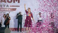 La candidata presidencial de Sigamos Haciendo Historia, Claudia Sheinbaum, ayer en el arranque de su campaña, en el Zócalo.