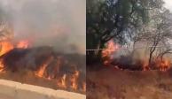 Se registra incendio de pastizales en la colonia Ejidos de San Pedro Mártir, en Tlalpan, CDMX.