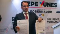 Pepe Yunes, candidato a la gubernatura de Veracruz, en conferencia, ayer.