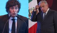 Presidente López Obrador (der.) se vuelve a pronunciar sobre Javier Milei (izq.).