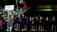 La delegación mexicana en el Estadio Olímpico de Tokio durante la ceremonia inaugural de los Juegos Olímpicos 2021
