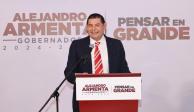 El gobernador electo, Alejandro Armenta durante la conferencia de prensa