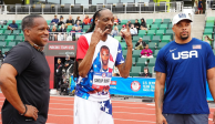 Snoop Dogg corre en prueba clasificatoria para Juegos Olímpicos junto a&nbsp;Ato Boldon y&nbsp;Wallace Spearmon