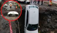 Cae automóvil en un socavón en la alcaldía Xochimilco