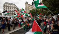 Manifestantes propalestinos rechazan la participación de Israel en los Olímpicos, ayer.