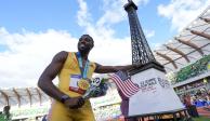 Noah Lyles festeja tras ganar la final de 200 metros planos en el preolípico estadounidense. En París 2024 busca el oro