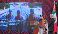 La gobernadora Mara Lezama en conferencia matutina en Palacio Nacional, ayer.