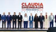 De izq. a der. Eduardo Ramírez, Salomón Jara, Javier May, Rocío Nahle, Claudia Sheinbaum, Mara Lezama y Joaquín Díaz.