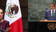 La Presidenta electa, Claudia Sheinbaum, ayer, en la CDMX; el presidente español, Pedro Sánchez, ayer, en la sede de la ONU.