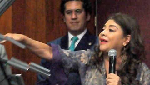 Clara Brugada, ayer, al acusar un acto de censura por el Cártel Inmobiliario.