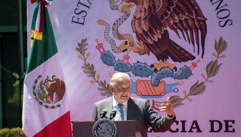 El Presidente Andrés Manuel López Obrador, ayer durante la conmemoración.