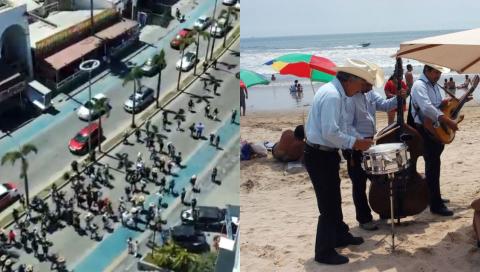 Músicos protestan en Mazatlán ante la prohibición de tocar en las playas.