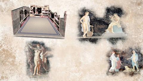 Hallan espectaculares pinturas en un salón de banquetes en Pompeya
