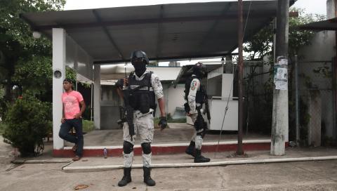 Elementos de la Guardia Nacional, ayer, en labores de vigilancia tras el atentado registrado en Mapastepec, Chiapas.