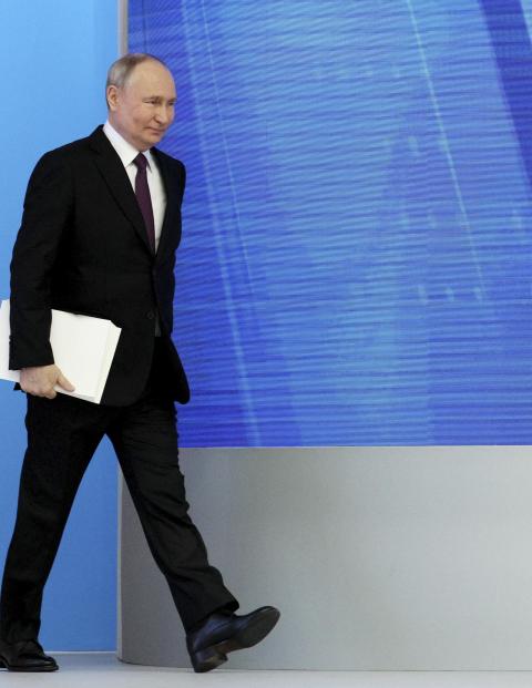 El Presidente ruso, Vladimir Putin, previo a emitir su discurso a la nación, ayer.