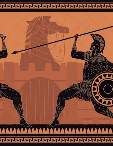 Ilustración en cerámica sobre la Guerra de Troya.