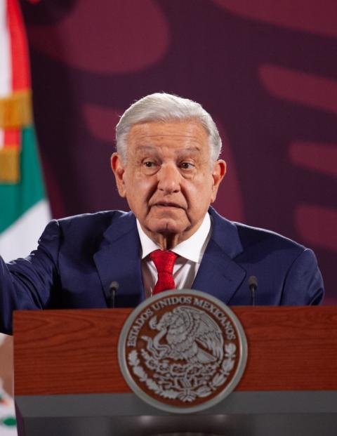 El presidente López Obrador en conferencia matutina desde Palacio Nacional.