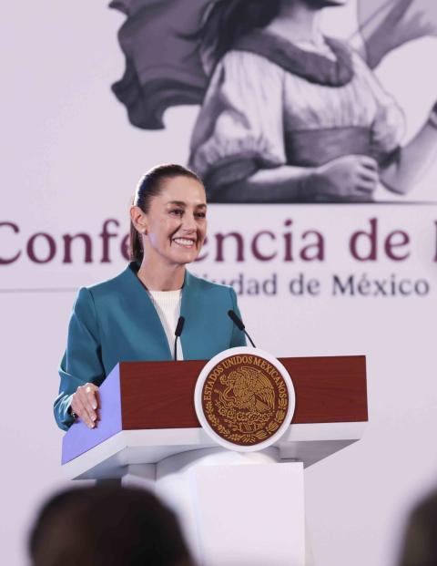 La Presidenta Claudia Sheinbaum Pardo, en conferencia de prensa.