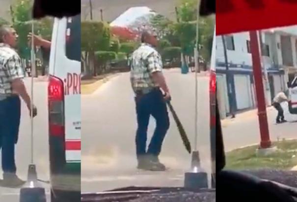 Tras una discusión, un hombre atacó con un machete a un conductor de transporte público quien lo atropelló con su vehículo