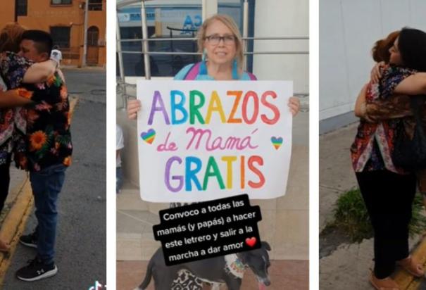 Mamá dio abrazos gratis durante Marcha LGBT+.