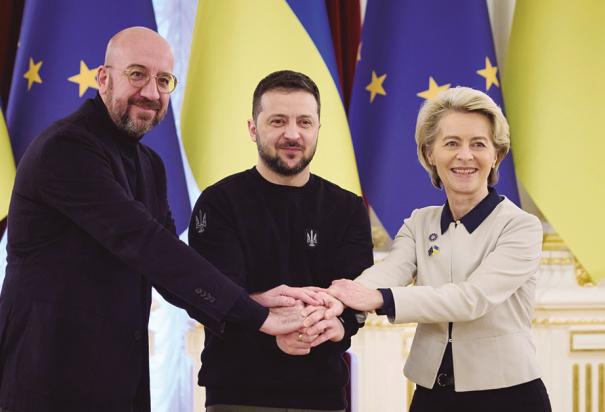 Charles Michael, Volodimir Zelenski y Ursula von der Leyen, ayer.