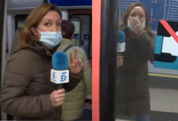 Reportera de España olvida a su camarógrafo dentro de vagón del Metro de Madrid, en plena grabación en vivo, y su reacción se vuelve viral