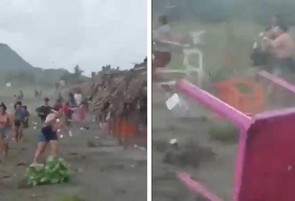 Vendaval arrasa con sillas, mesas y sombrillas en playa de Colombia; turistas corren a resguardarse │ VIDEO