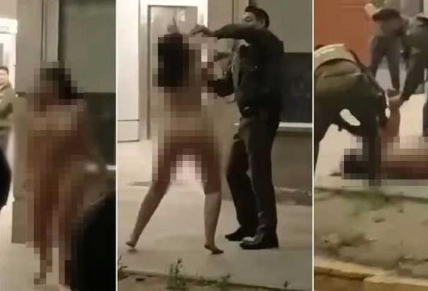 mujer desnuda corre por el aeropuerto de Chile golpeando a pasajeros y policías