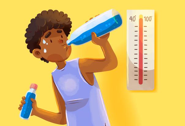 Imagen ilustrativa de persona hidratandose por altas temperaturas