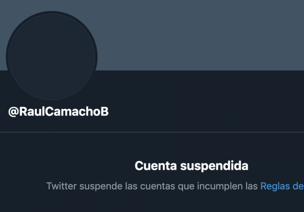 Cuenta suspendida de Raúl Camacho Baños