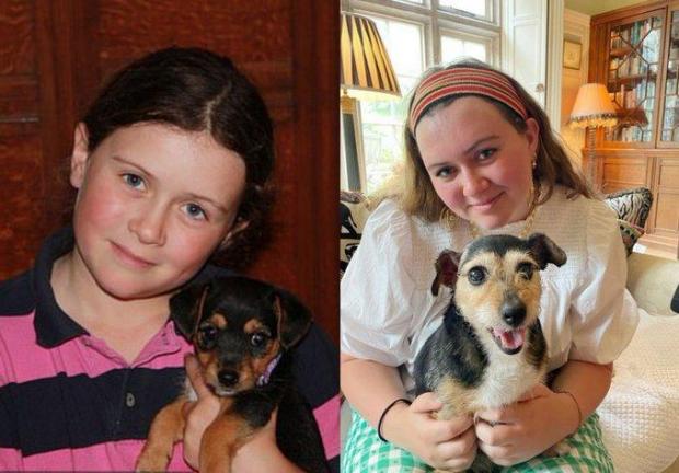 Tallulah Covell, la hija mayorr de la familia, con Crumpet en 2010 (izquierda) y actualmente (derecha)