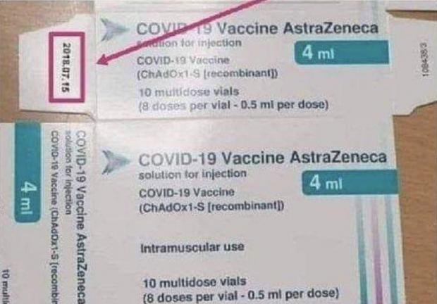 La fotografía alterada indica que la vacuna AstraZeneca supuestamente se creó en 2018.