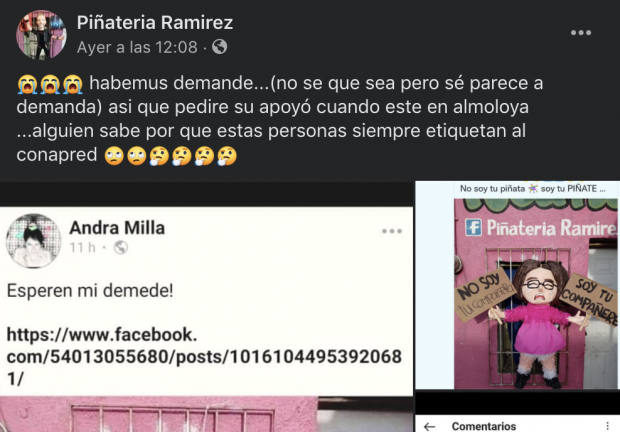 Mensaje publicado en redes sociales de la Piñateria Ramírez.