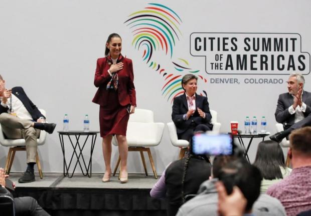 Claudia Sheinbaum durante su participación en la Cumbre de las Ciudades de las Américas