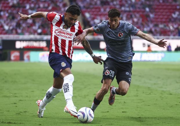 Una acción del Chivas vs Tijuana, de la Jornada 5 del Torneo Apertura 2023 de la Liga MX.
