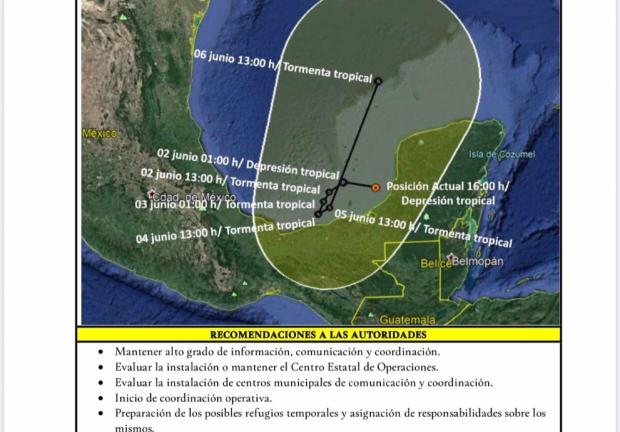 Presencia de la depresión tropical "Tres" en el estado.